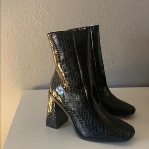 NASTYGAL CROC SQUARE TOE BOOTS, NWT